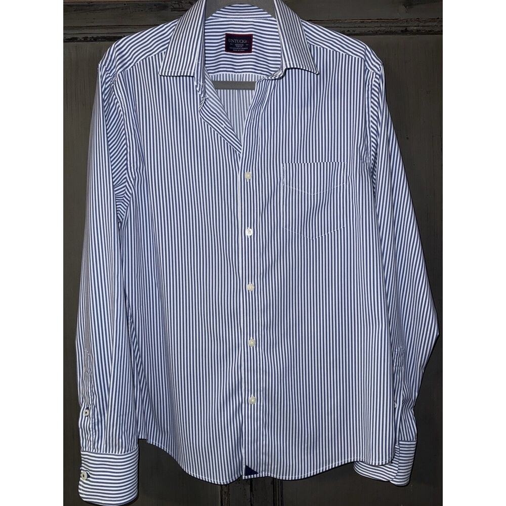 UNTUCKit Slim Fit Stretch Performance Blue White Long Sleeve Button Shirt M Men